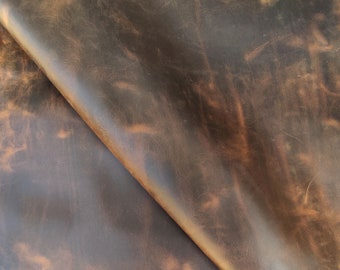 Distressed brown crazy horse leather sheets, italian vintage genuine full grain pre cut pieces, scraps for crafts, 1.6-1.8mm thick