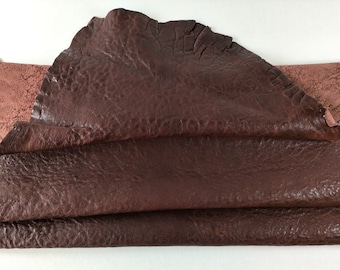 Brown veg tan full grain goatskin, vintage soft elephante Italian leather, goat leather for crafts, bookbinding leather