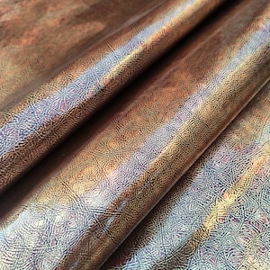 Gold bronze metallic distressed textured patent leather, vintage soft deer hide supplies for diy crafts, about 1 mm thick