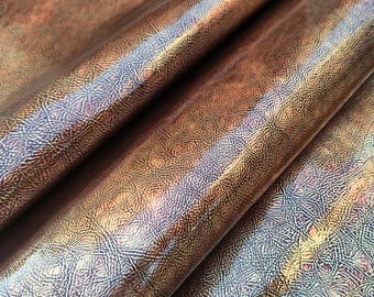 Gold bronze metallic distressed textured patent leather, vintage soft deer hide supplies for diy crafts, about 1 mm thick