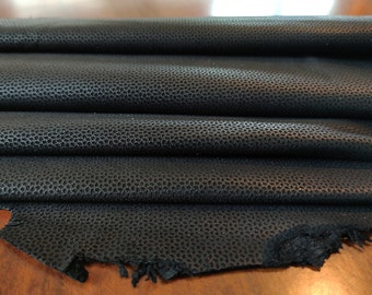 Premium matte black geometrical textured kangaroo hide, luxury full grain exotic k leather for crafts, 0.7-1.1 mm thick