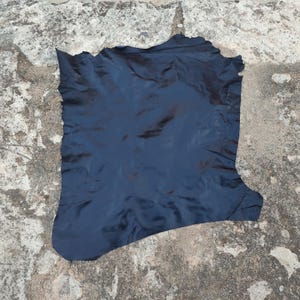 Dark blue very thin genuine sheep hides, soft shiny leather fabric supplies for crafts, 0.4mm thick