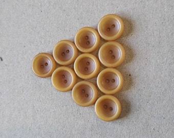 Small vintage brown round retro plastic buttons with 2 holes, pack of 10 pieces