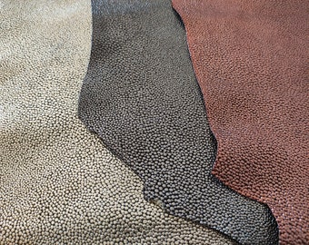 Embossed metallic rose gold kangaroo hides, dark silver caviar textured leather, genuine italian leather pieces for crafts