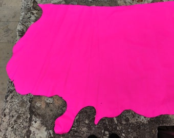 Hot neon pink wholesale leather hide, genuine italian real calf fabric, DIY crafts, 0.8 - 1.1 mm thick
