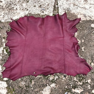 Burgundy red full grain very thin lamb hide, genuine veg tan soft lambskin leather for bookbinding and crafts, thickness 0.3-0.5 mm