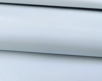 May include: Close-up of a light blue leather fabric. The fabric has a smooth, slightly textured surface.
