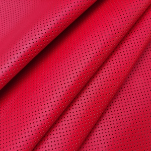Cherry red perforated kangaroo leather hides, soft premium full grain italian veg tan pieces, leather crafts supplies shop, 0.9-1.2 mm thick