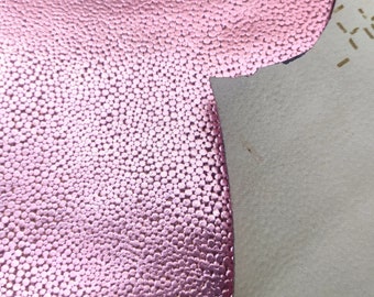 Metallic Pink Kangaroo Leather Hide, Embossed Caviar Texture