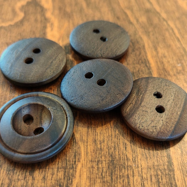 5 boutons ronds en bois brun foncé de 25 mm (1 pouce) à 2 trous, boutons en bois d'olivier