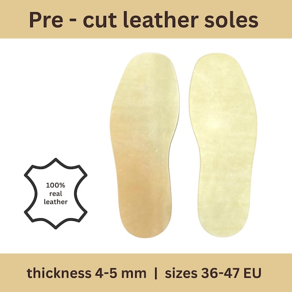 Veg tan natural leather sole pre-cuts for shoes / 4 mm - 5 mm