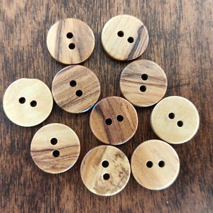 Olive wood round buttons 15mm, two holes, made in italy, 5 pieces