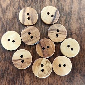 Olive wood round buttons 15mm, two holes, made in italy, 5 pieces