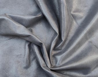 Gray silver glitter thin kangaroo hide, metallic veg tan soft leather fabric craft supply,  0.6-0.7 mm thick