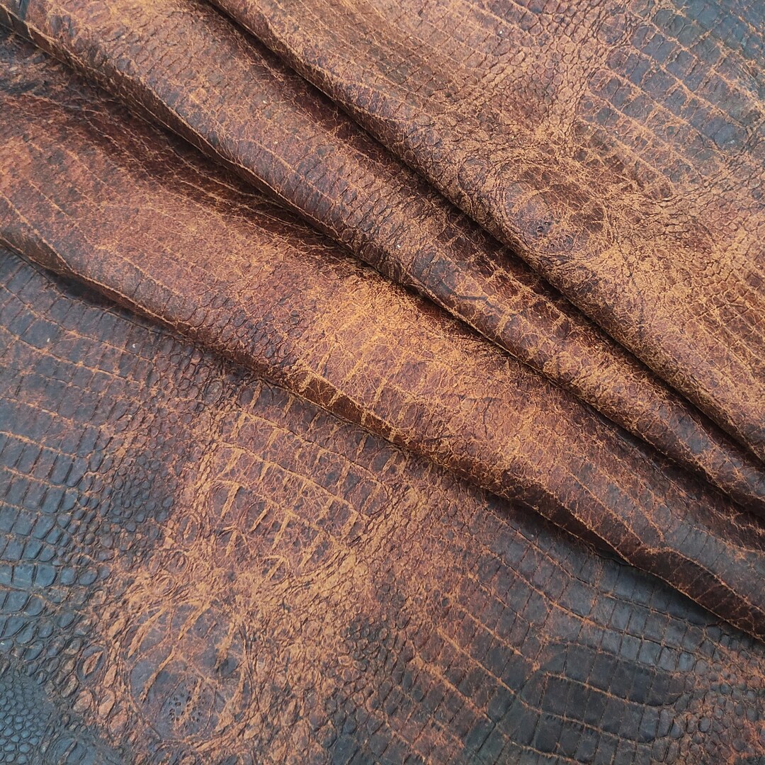 Vintage Antique Brown Crocodile Embossed Thin Sheep Hides, Distressed ...