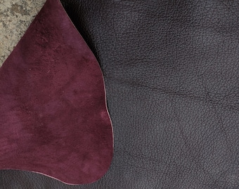 Thick dark burgundy genuine deer leather, soft full grain whole hide Made in Italy, diy crafts