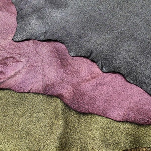 Dark metallic gold silver purple hides, glitter kangaroo leather for crafts, genuine luxury italian pieces for earrings