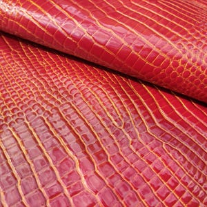 Coral red gold crocodile embossed real sheep hides, patent leather pieces for purses wholesale