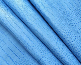 Light blue crocodile embossed soft veg tan deer hides for diy leather crafts