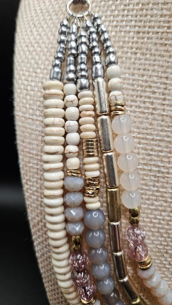 Multi-Strand Neutral Mixed-Bead Statement Necklace - image 4