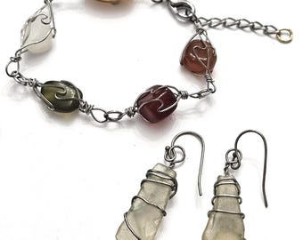 Artisan Wire-Wrapped Sea Glass & Stone Set