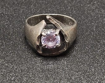Brutalist Style Amethyst Pear Ring in 925 Sterling Silver (Size 5.5)