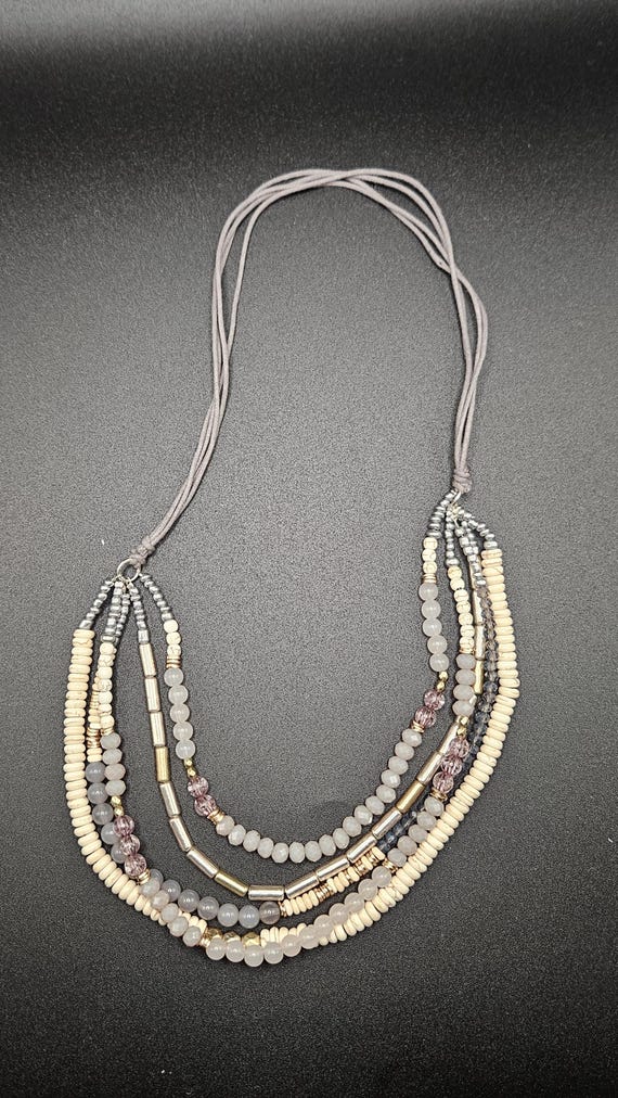 Multi-Strand Neutral Mixed-Bead Statement Necklace - image 5