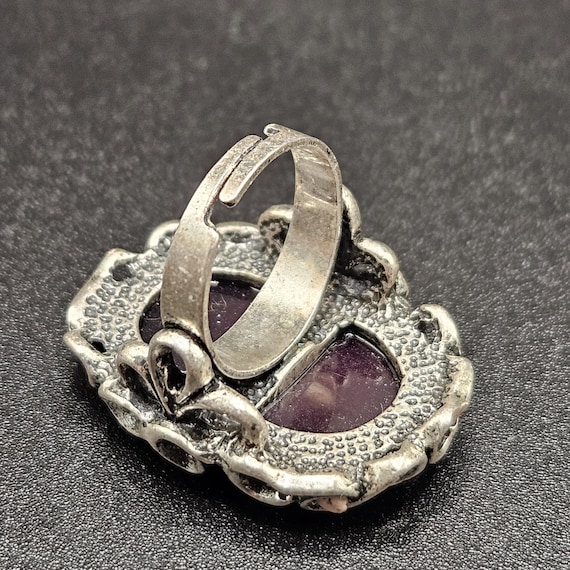 Vintage Silver Plated Statement Ring with Large O… - image 4