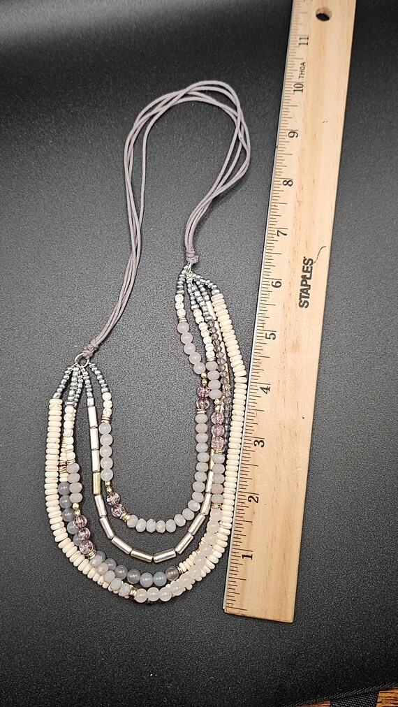 Multi-Strand Neutral Mixed-Bead Statement Necklace - image 6