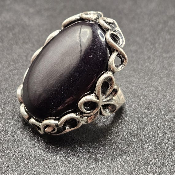 Vintage Silver Plated Statement Ring with Large O… - image 5