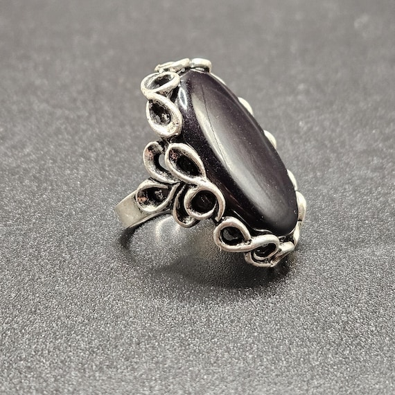 Vintage Silver Plated Statement Ring with Large O… - image 1