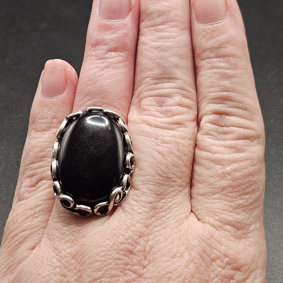 Vintage Silver Plated Statement Ring with Large O… - image 3