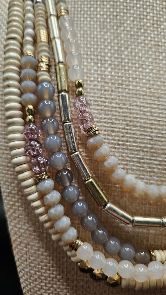 Multi-Strand Neutral Mixed-Bead Statement Necklace - image 3