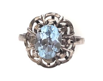 スカイブルートパーズ スターリングシルバーリング ヴィンテージ