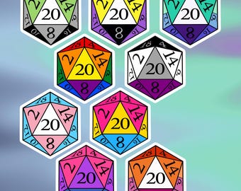 D20 LGBTQIA+ Pride Dice Vinyl Weatherproof Sticker