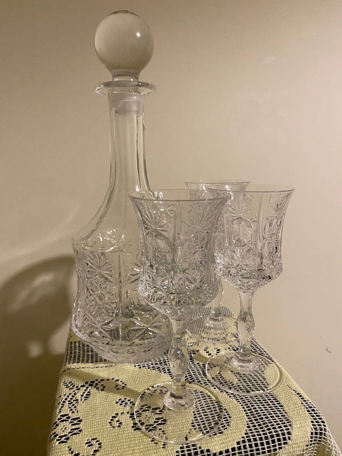 RCR Royal Crystal Rock Decanter and 3 Glasses Etsy
