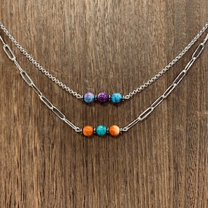 Beaded Bar Necklace, Paperclip Chain, Rolo Chain Orange and Turquoise, Purple and Blue, Western Cowgirl Jewelry, Statement Necklace