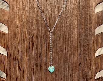 Turquoise Heart Charm Lariat, Western Jewelry, Y Necklace,