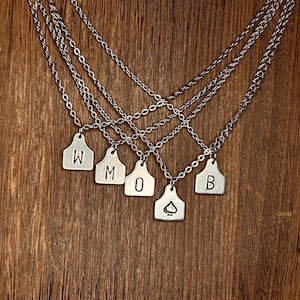 Mini Cattle Tag Initial  Necklace, Cow Tag, Turquoise stone, Initial Necklace, Western Jewelry