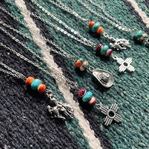 Genuine Turquoise Necklace, Spiny Oyster, Charm Necklace, Western Jewelry, Chain Necklace
