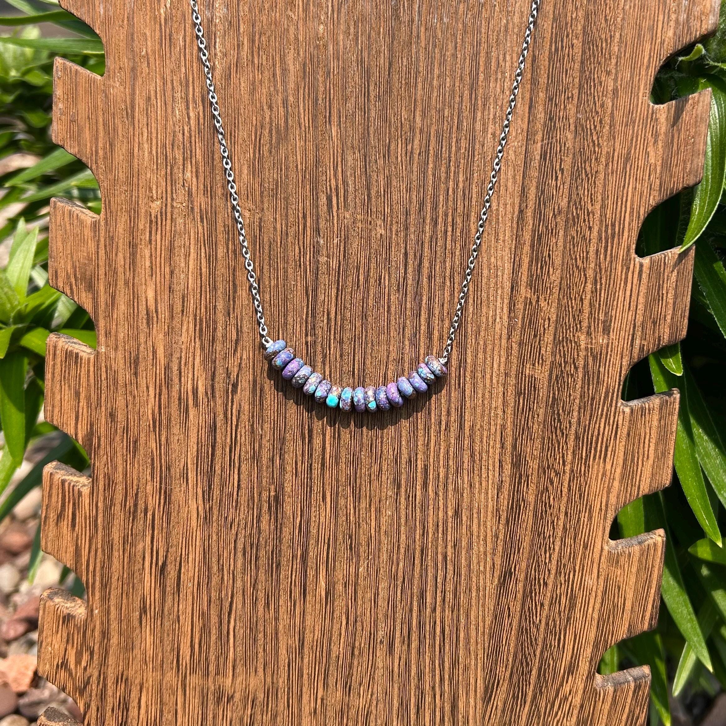 The classy trailer bar necklace purple Mojave turquoise Small Bar Necklace - Purple Mojave – JoJo Silver Co main image 4
