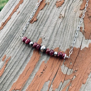 Genuine Purple Spiny Oyster with Navajo Pearls, Bar Necklace, Western Jewelry, Paperclip Chain Necklace