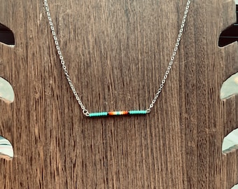 Beaded Serape Turquoise Bar Necklace, Western Style Jewelry, Beaded Jewelry