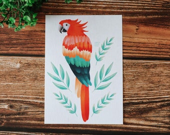 Scarlet Macaw Parrot Mini Art Postcard Print // animal wildlife aesthetic art print // wildlife aesthetic decor // cute parrot bird wall art