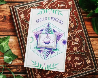 A6 Spells & Potions Mini Fantasy Notebook // DnD RPG notebook gift - magical herbology and sorcery journal