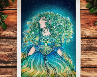 Gaia Goddess Art Poster Print // Greek Mythology - Wiccan and Pagan home decor gift, Mother Nature, Tree Of Life Wall Art, Housewarming Gift