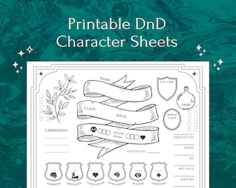 DnD 5e Printable Character Sheet PDF // RPG Digital Download for Dungeons and Dragons // Printable GM Gift Template, DnD Session Notes