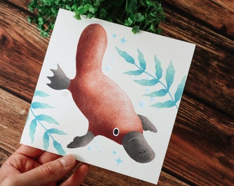 Platypus Mini Art Print // Australian animal aesthetic room decor // wildlife aesthetic dorm decor // cute Australian platypus wall art //