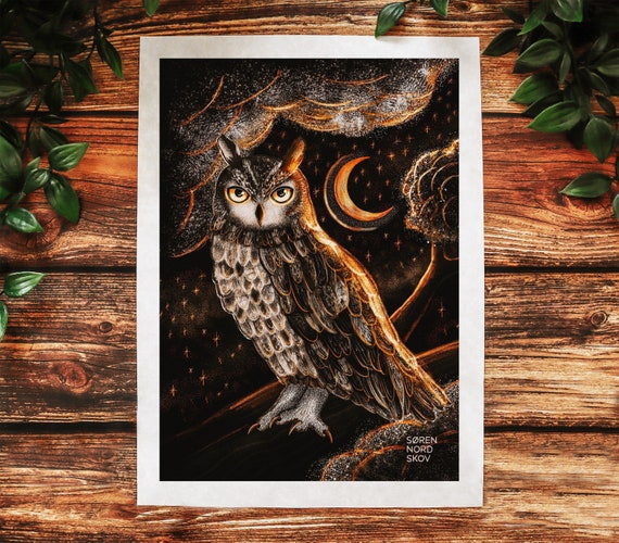 Eagle Owl Art Print // Spirit Guide Midnight Moon Forest 