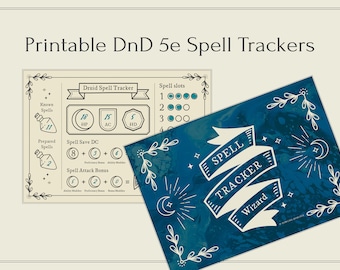 DnD Printable Spell Slot Trackers dla DnD 5e // RPG Digital Download // Dungeons and Dragons Printable Template // 5e Spell Tracker